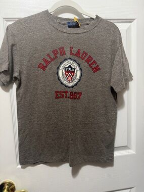 Ralph Lauren Gray Short-Sleeve Logo Tee with Red Crest